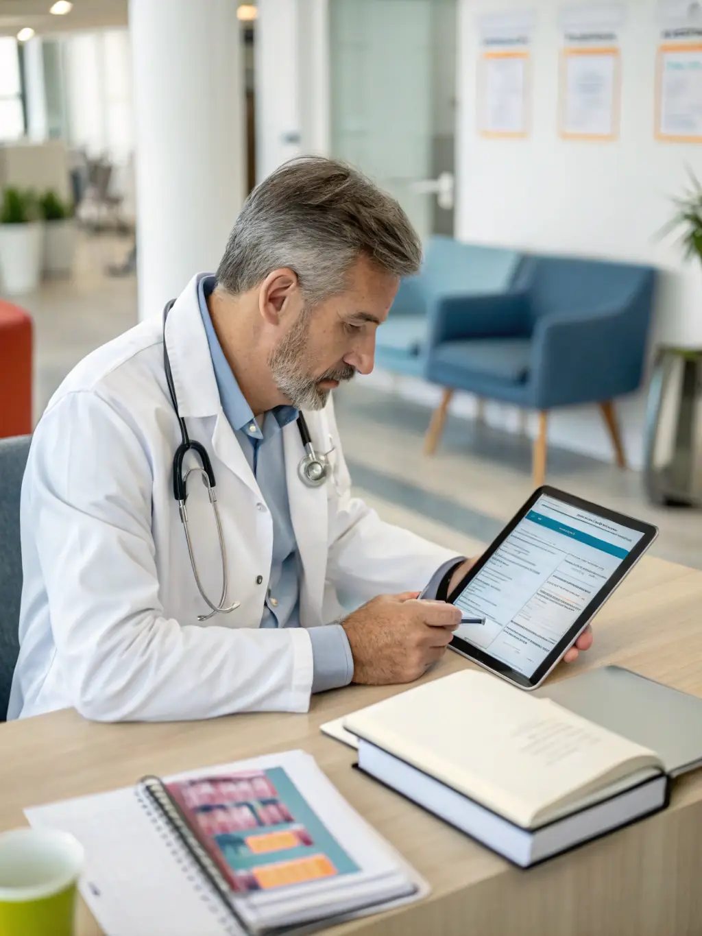 A doctor using a tablet to monitor a patient's vital signs remotely, illustrating the benefits of telehealth.