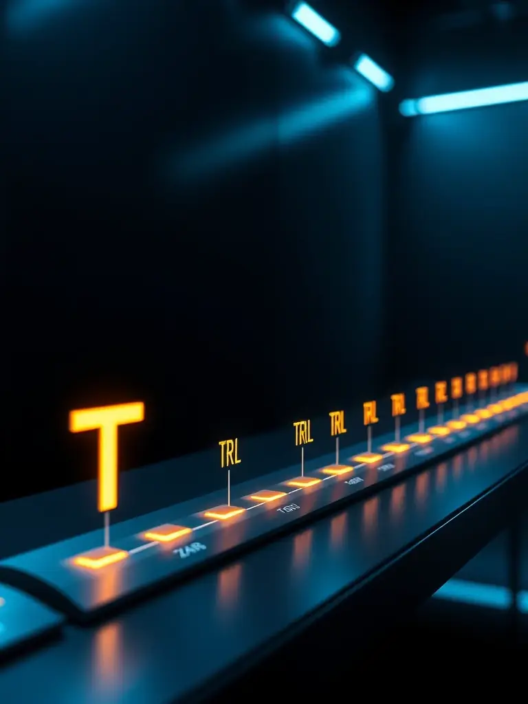 A futuristic image of a technology readiness level (TRL) scale, visually representing the TRL score generated by HDIG's system.